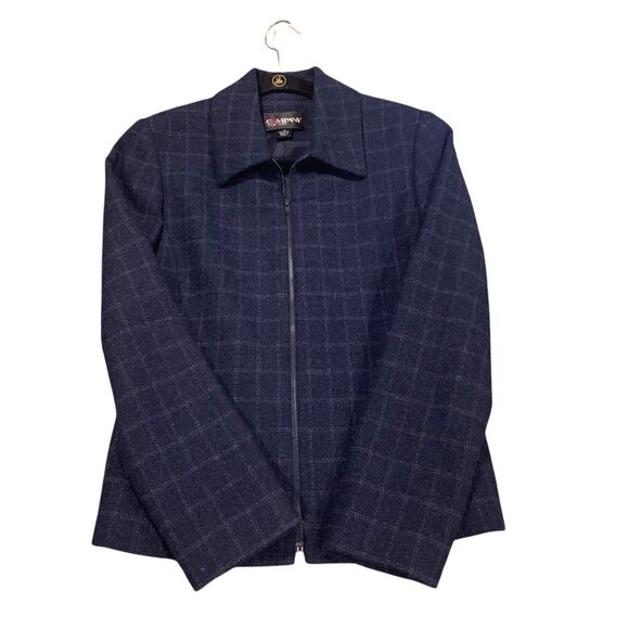 Company Ellen Tracy Womens Blue Plaid Wool Tailored Blazer Zip Up Jacket Preppy - Picture 5 of 5
